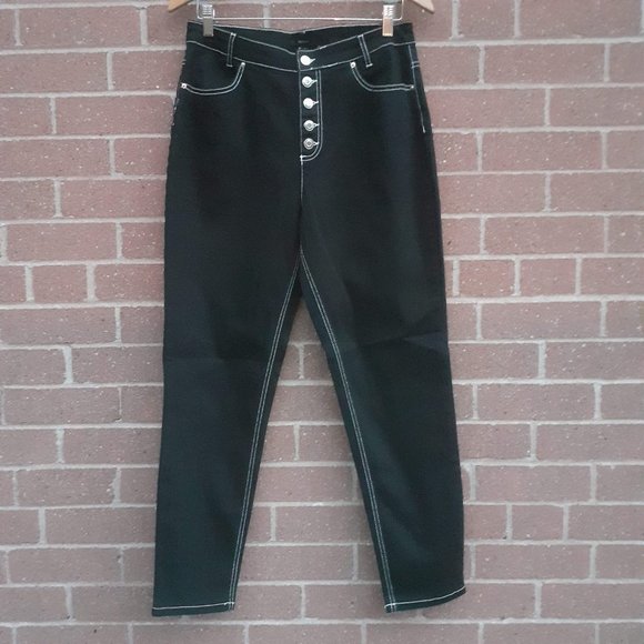 Mom jeans 98%COTTON EXPOSED BUTTON HIGHRISE TAPERED LEG MOM JEANS Lrg, measured - Picture 4 of 6